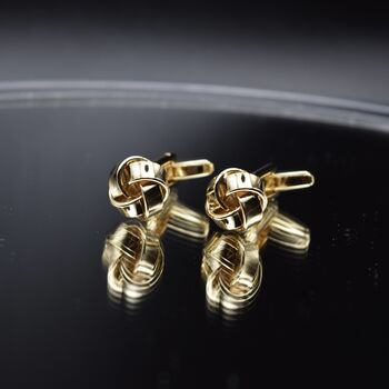 Knot Gold Cufflinks Gift For Men 316 L Stainless Steel Wedding Accessory, 2 of 5