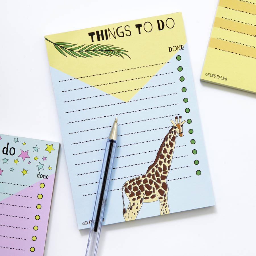 things to do list pad with giraffe by superfumi