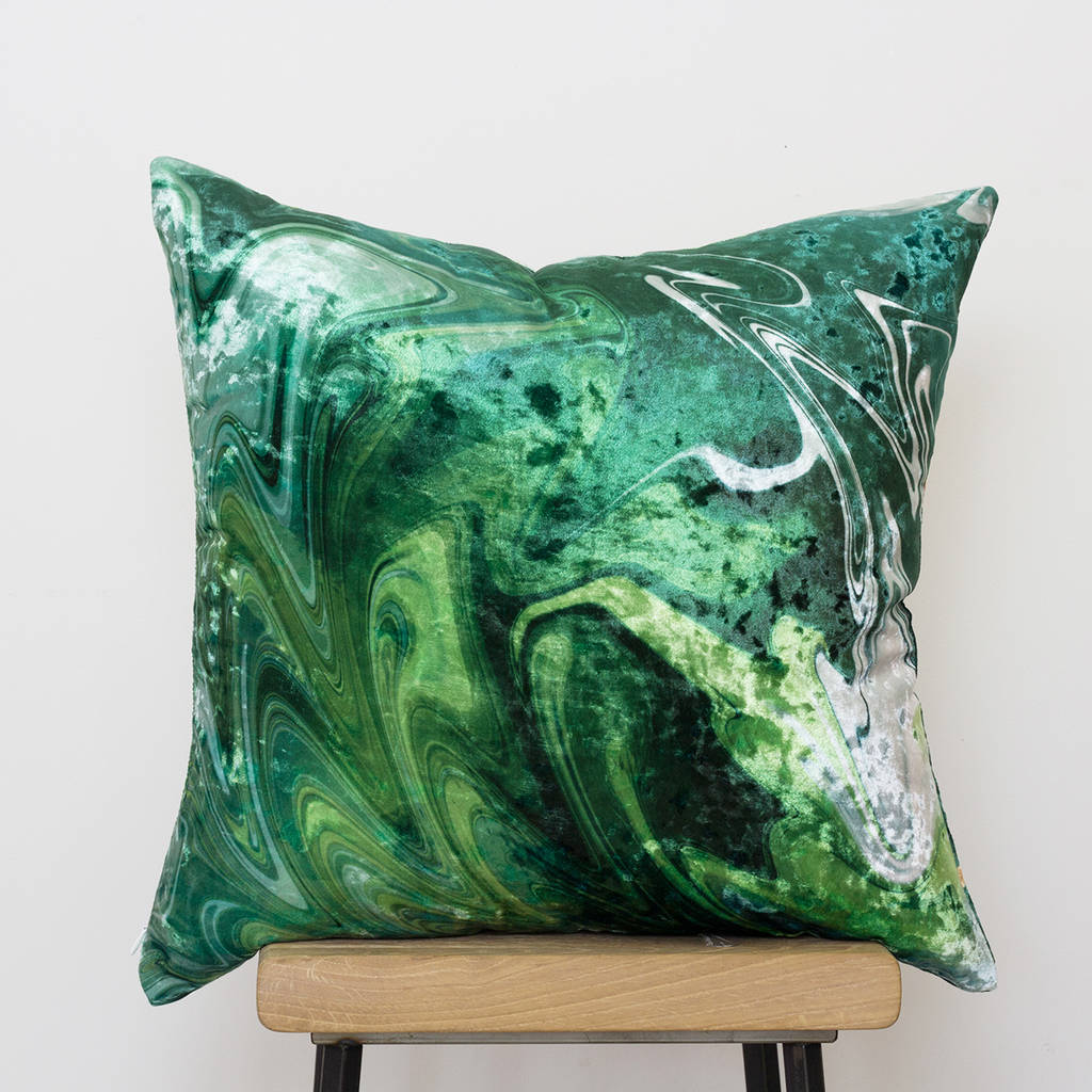 Luxury Velvet Cushion In Emerald Green And Gold By Elley Home