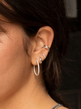 Women's Sterling Silver Tennis Hoop Earrings, Bridal Or Party Jewellery, 2 of 6