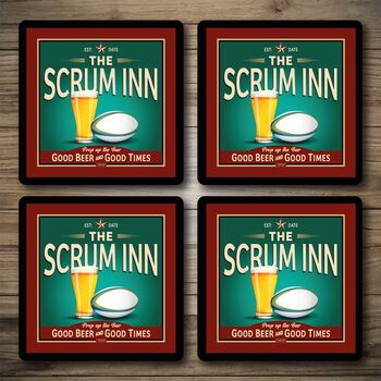 Personalised Bar Runner And Coasters Scrum Inn, 3 of 8