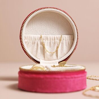 Quilted Velvet Mini Round Travel Jewellery Case In Pink, 2 of 4