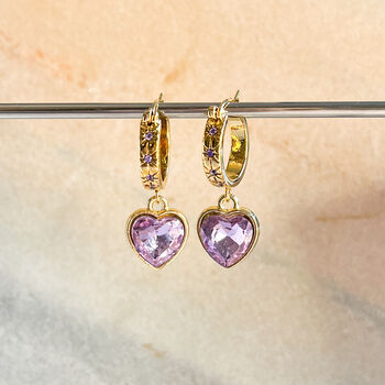 Crystal Heart Drop Earrings With Stone Set Hoops, 3 of 3