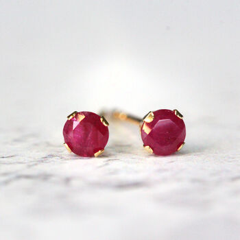 14k Solid Gold Ruby Stud Earrings, 2 of 12