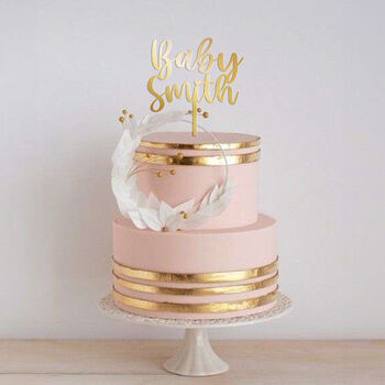 Wooden Baby Shower Cake Topper With Last Name, 2 of 3