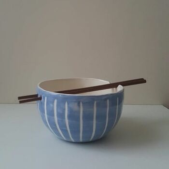 Handmade Blue Stripes Noodle Bowl, 6 of 11