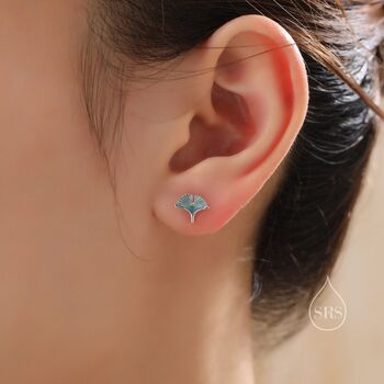 Enamel Ginkgo Leaf Stud Earrings In Sterling Silver, 2 of 11