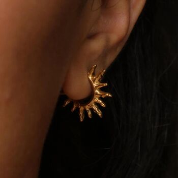 18k Gold Plated Hammered Sun Hoop Earrings, 3 of 7