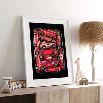 Personalised Red Toy Cars Childhood Wall Art Print, 3 of 5