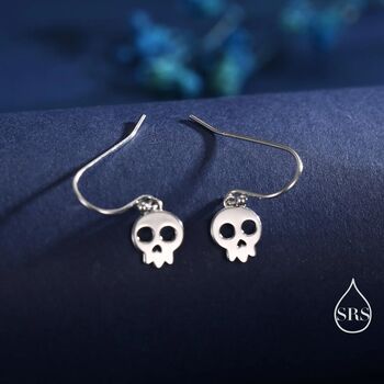 Sterling Silver Cute Skull Drop Hook Earrings, 5 of 11