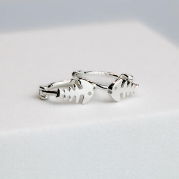Sterling Silver Fishbone Huggie Hoop Earrings, 3 of 5
