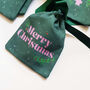 'Merry Christmas' Handmade Green / Pink Reusable Pouch, thumbnail 2 of 6