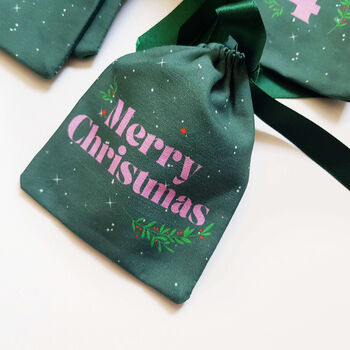 'Merry Christmas' Handmade Green / Pink Reusable Pouch, 2 of 6