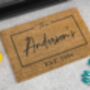 Personalised Coir Doormat With Name And Est Date, thumbnail 3 of 8