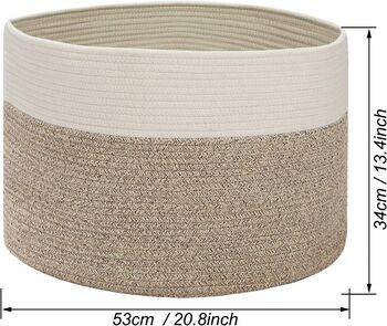 Woven Cotton Rope Basket White And Brown Storage Hamper, 3 of 4