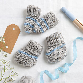 Baby Striped Booties And Mittens Easy Knitting Kit, 6 of 8