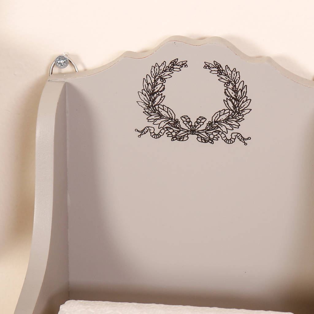 grey wooden toilet roll holder