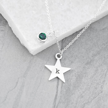 Engraved Silver Plated Star Birthstone Crystal Necklace, 11 of 12