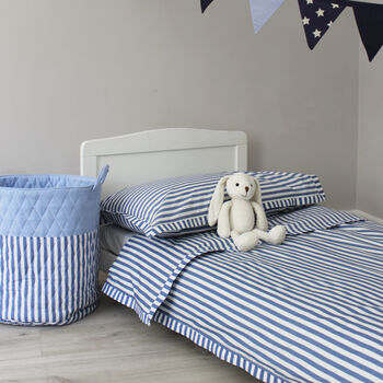 Blue Stripe Cot Bed Duvet Cover And Pillowcase Set, 4 of 7