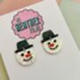 White Snowman Glitter Resin Christmas Earrings / Festive Jewellery / Winter Wonderland Jewellery, thumbnail 5 of 7