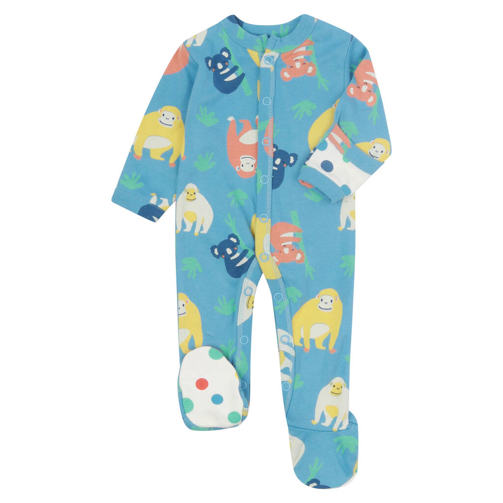 Orangutan Blue Footed Baby Sleepsuit By Piccalilly | notonthehighstreet.com