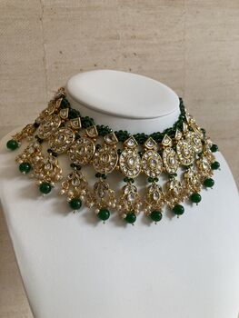 Indian Gold Plated Kundan And Pearl Emerald Green Set, 3 of 8