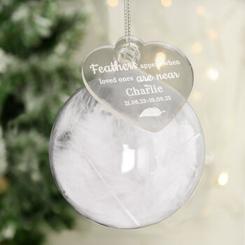 Personalised White Feather Memorial Bauble, 3 of 4