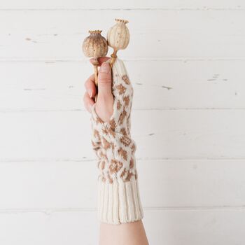 Leopard Lambswool Knitted Wrist Warmers, 4 of 12
