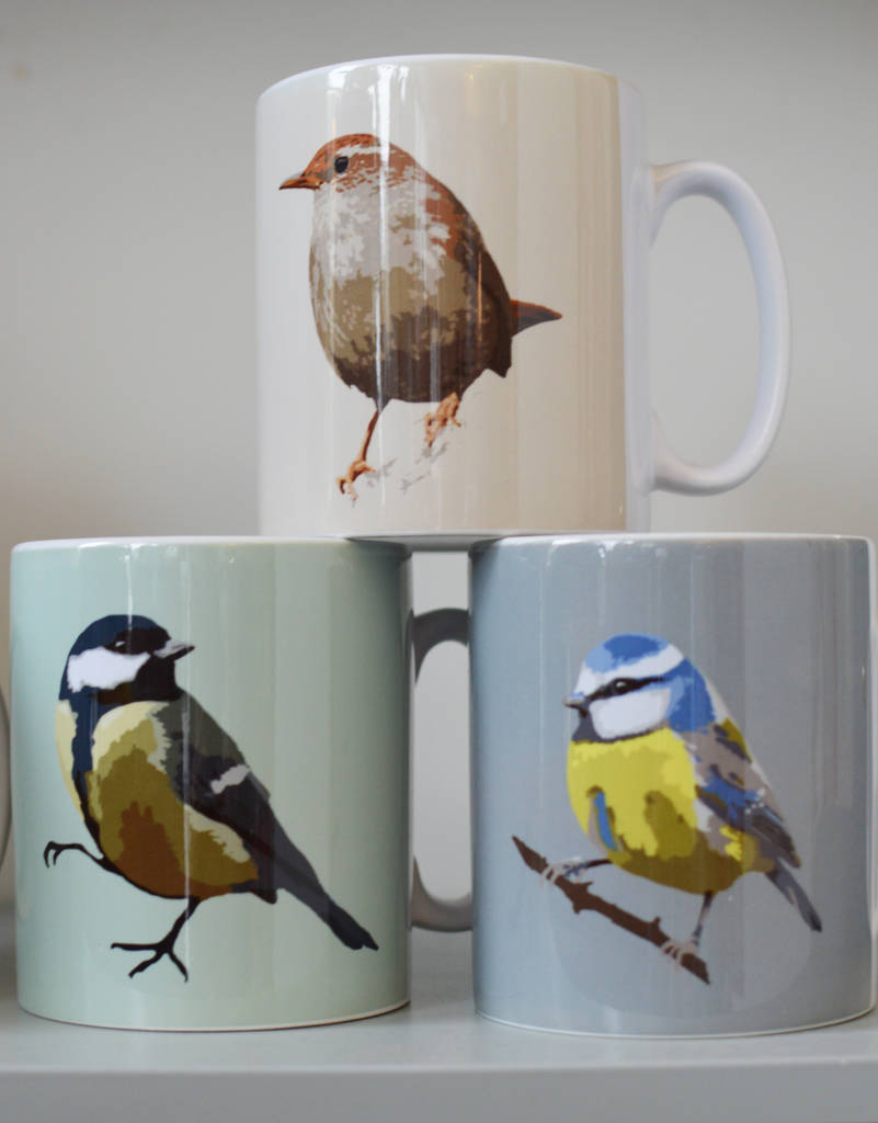 set of three british bird mugs by betty boyns
