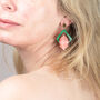 Green And Pink Art Deco Pop Earrings For Her, thumbnail 1 of 4