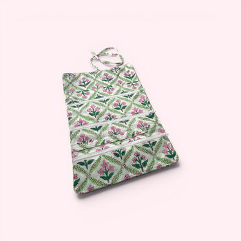 Cotton Jewellery Roll | Green And Pink Block Print Floral, 4 of 7