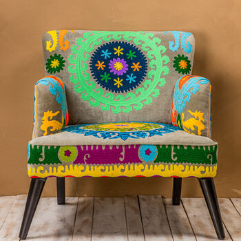 Multicolour Embroidered Velvet Armchair, 2 of 8