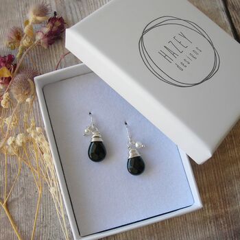 Black Agate And Pearl Earrings, 3 of 4