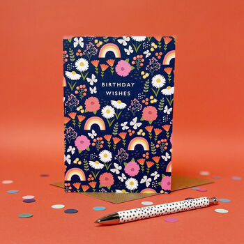 'Birthday Wishes' Floral And Rainbow Patterned Card, 2 of 4