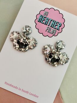 Koala Glitter Statement Earrings/ Australian Animal Jewellery Aussie Spirit Gift / Wildlife Conservation Gift Silver Glitter Animal / Birthday Gift Silver Statement, 5 of 5