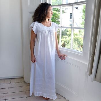 Ladies White Cotton Capped Sleeve Nightdress 'Nadine', 4 of 5