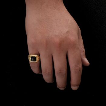 Men's Silver Black Quartz Gemstone Signet Ring, 6 of 12