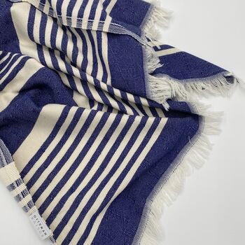 Amalfi Striped Peshtemal Towel Marine Blue, 8 of 10