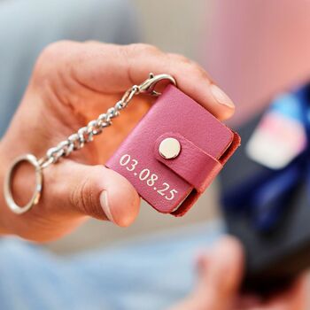 Anniversary Personalised Leather Eight Photo Mini Book Keyring With Hot Stamped Initials, Name Or Date, 4 of 12