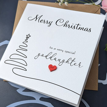 Goddaughter Christmas Card, 3D Wooden Heart, 3 of 4