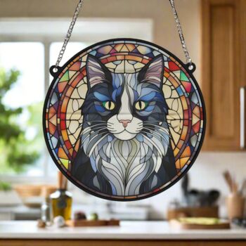 Cat Black And White Stained Glass Effect Suncatcher, 6 of 6