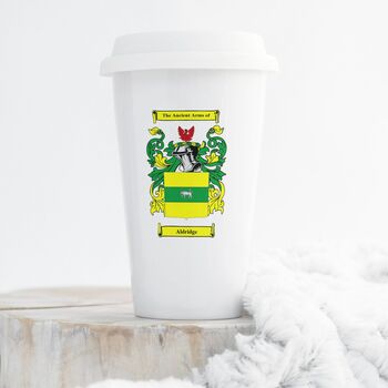 White Thermal Ceramic Travel Mug With Coat Of Arms, 5 of 9