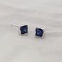 Sterling Silver Princess Cut Birthstone Earrings September Sapphire, thumbnail 1 of 4