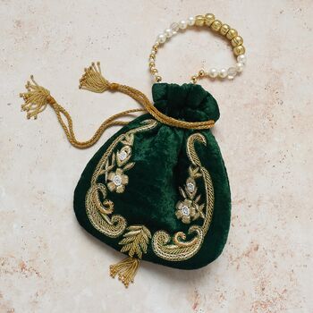 Jhanvi Potli Bag – Emerald Green Velvet, 4 of 4