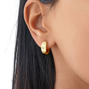 Thick Starburst 18k Gold Plated Hoop Earrings, 2 of 3