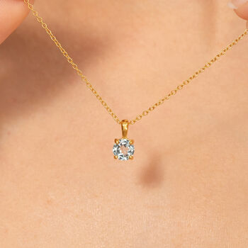 Sky Blue Topaz Solitaire Pendant Necklace In Sterling Silver And Gold, 7 of 10
