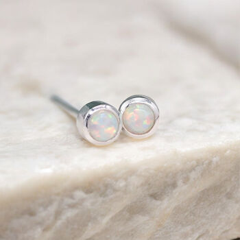 Mini Sterling Silver White Opal Stud Earrings, 6 of 10