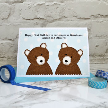 'Bears' Personalised Twin Boys New Baby / Birthday Card, 3 of 3