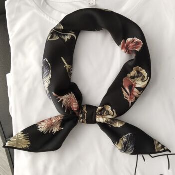 Feather Print Black White Square Scarf For Everyday, 2 of 7