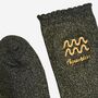 Women's Glitter Socks Black Gold Zodiac Aquarius, thumbnail 4 of 5